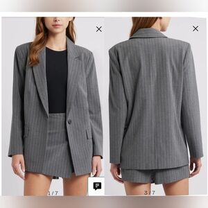 Open Edit Relaxed Pinstripe Blazer Womens M Classic Career Chic Tailored NEW